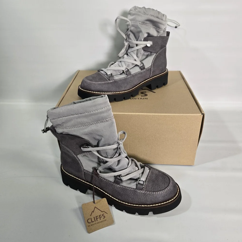 Cliffs White Mountain Gleamy Waterproof Snow Boots Gray Faux Fur Winter 6 NIB